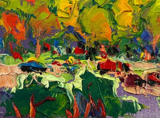 Image 1 of Original Oil Painting Summer Houses Landscape Morning City