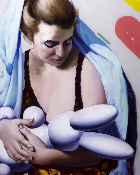 Original Oil Painting Pop Art Symbolism Eternal Baby, Paintings & Drawings, Canvas, White (photo 7 of 7)