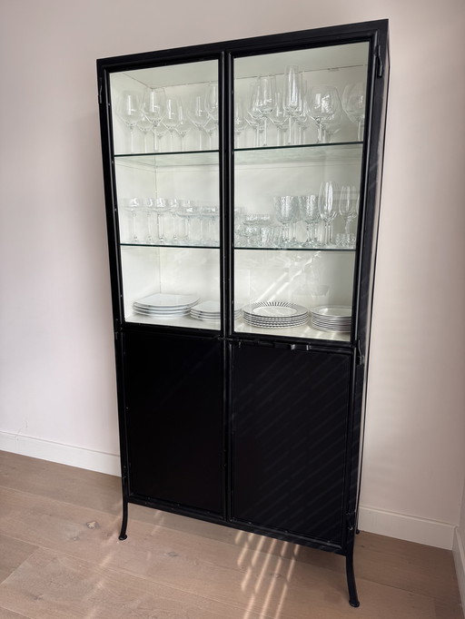 Belle vitrine en métal Washington noir (avec verre)