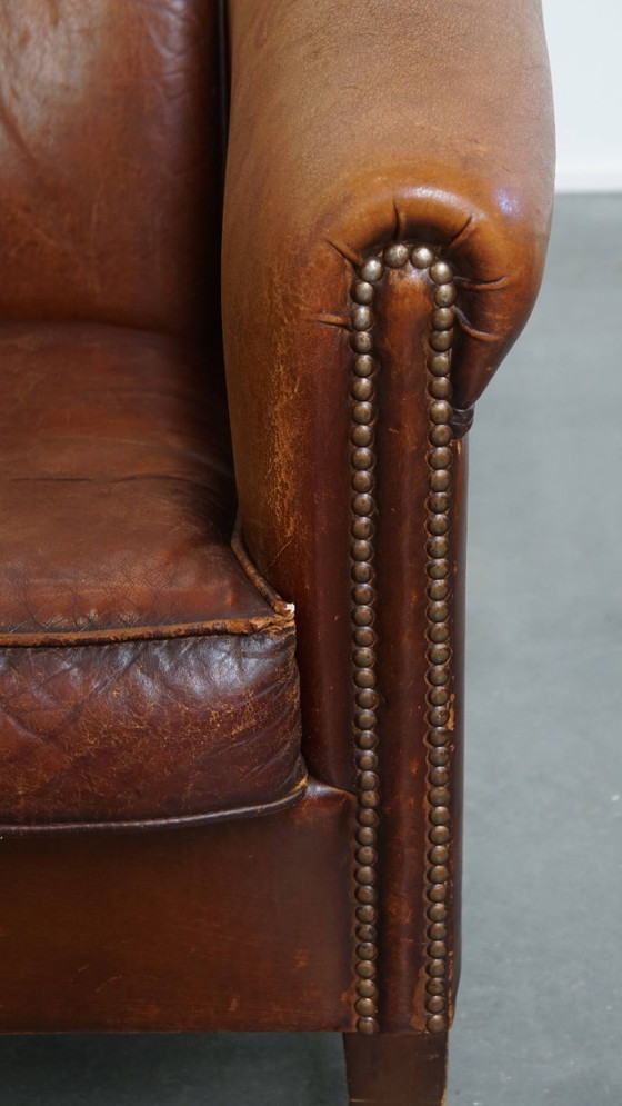 Image 1 of Stoere cognac kleurige schapenleren clubfauteuil 