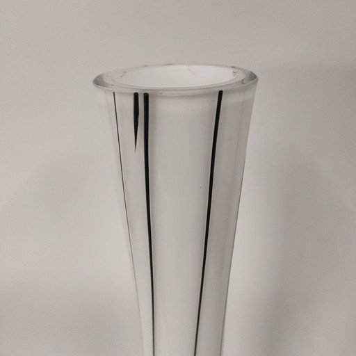 Tall handmade designer vase with black applied 'glass' lines
