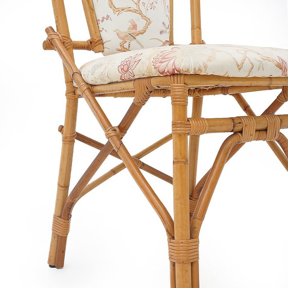 Image 1 of 4 Rattan and Fabric Chairs by Achille Ripamonti, 1980s