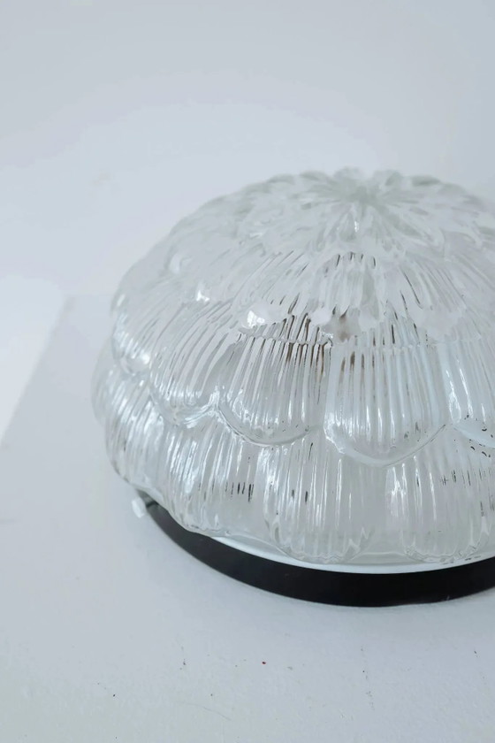 Vintage round glass ceiling light in the shape of a flower, 1970s., Crystal, Metal, Transparent (photo 3 of 8)