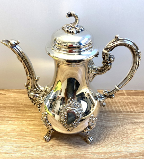Image 1 of Élégante & Ancienne Verseuse à Thé Café Style Louis XV Rocaille Métal Argenté