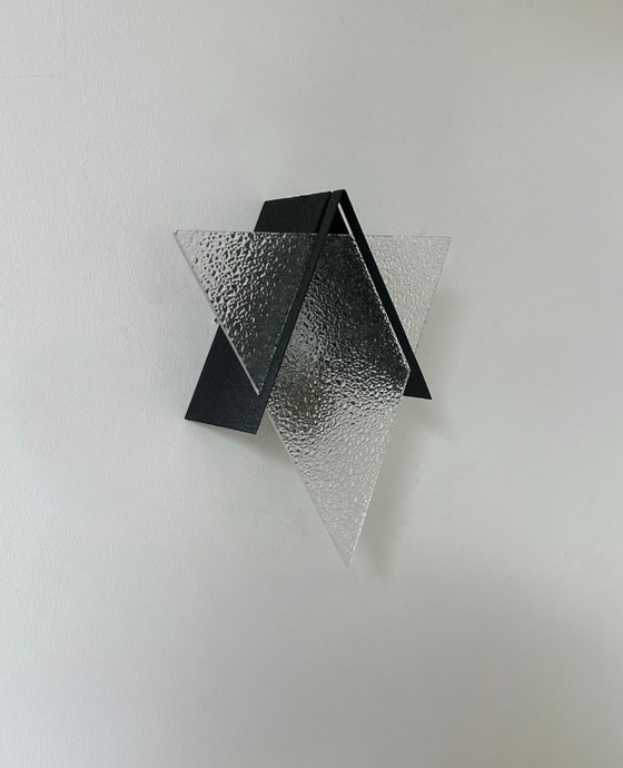 Image 1 of Lampada da parete geometrica vintage, metallo nero e vetro, Francia 1950