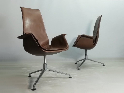 2x KILL FK67 designicoon 1967 Fabricius Kastholm leren stoel TULIP 3-potige KNOLL set van 2 – fauteuils, Leather