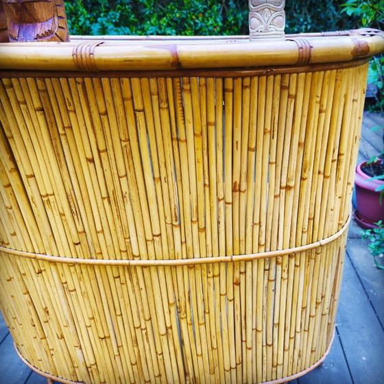 Image 1 of Tiki bar et ses tabourets vintage en rotin et bambou, France, 1950s