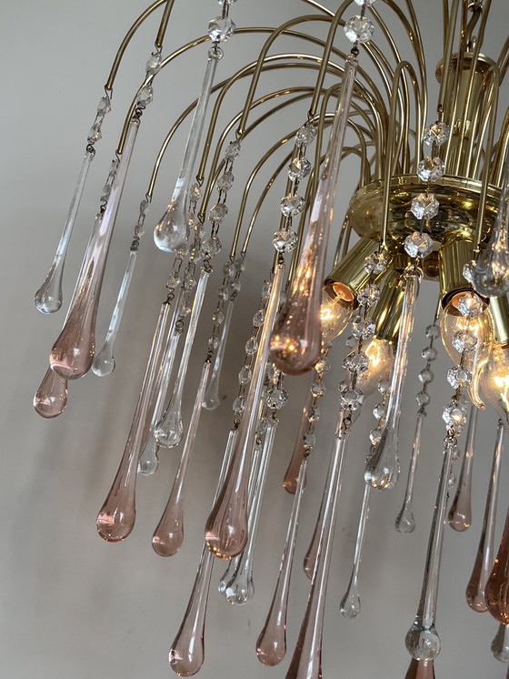 Image 1 of Lampada a sospensione vintage XXL in cristallo rosa a goccia, italiana
