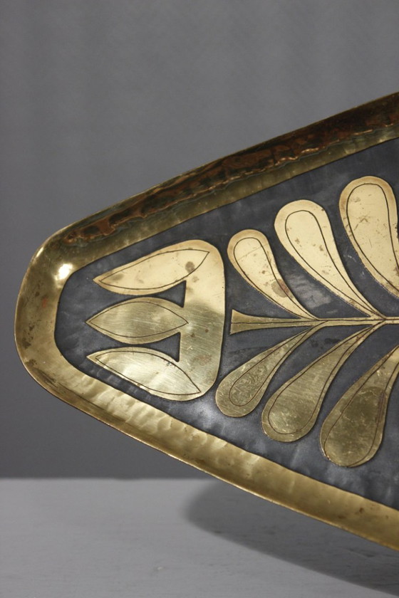 Image 1 of Willy Steinlin - Tablett aus säuregeätztem & patiniertem Messing Schweizer Design 1960s