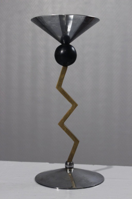 Zig Zag Memphis Candle Holder 1980s Metal & Brass Post-Modernist Design