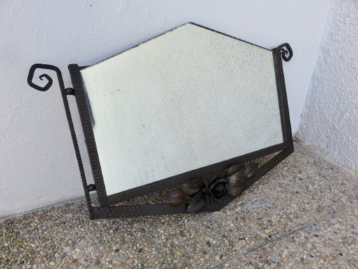 Large hammered wrought iron mirror, art deco, in the style of Edgar Brandt, 30s 40s