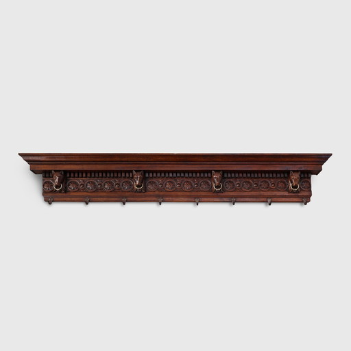 Large 18th Century Gothic solid oak hand carved coat rack, France 