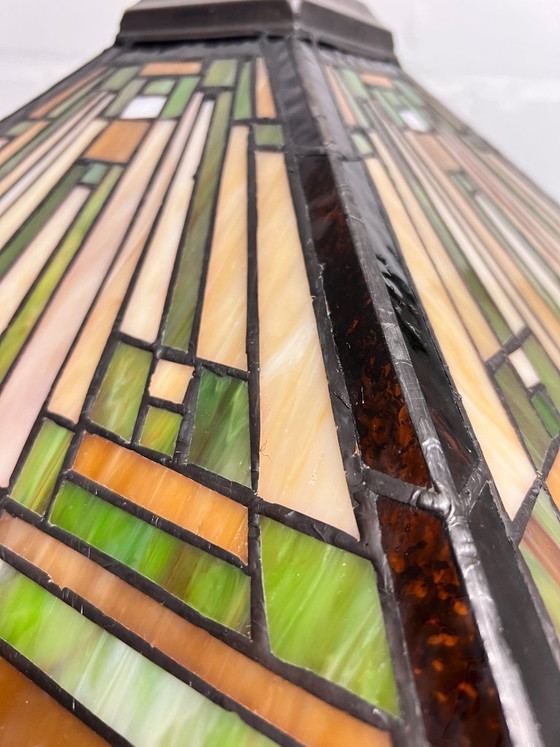 Image 1 of Large Tiffany Style Pyramid Art Deco Table Lamp, Library Lamp