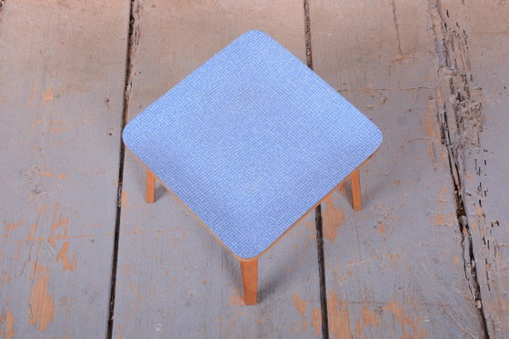 Restored Mid-Century Side Table, Beech, Plywood, Formica, Czech, 1950s, Blue (photo 7 of 11)