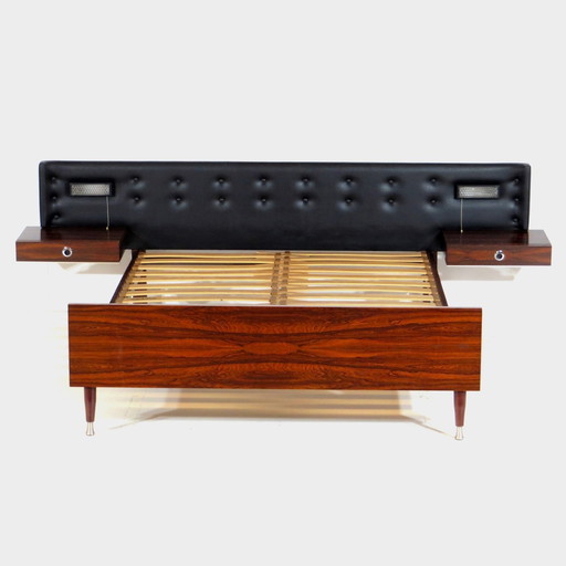 Lit double vintage avec tables de chevet flottantes, années 1960