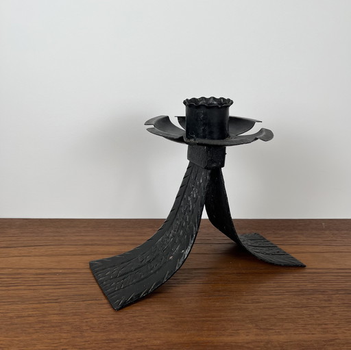 Vintage Black Wrought Iron Candle Holder, 1960s/70s