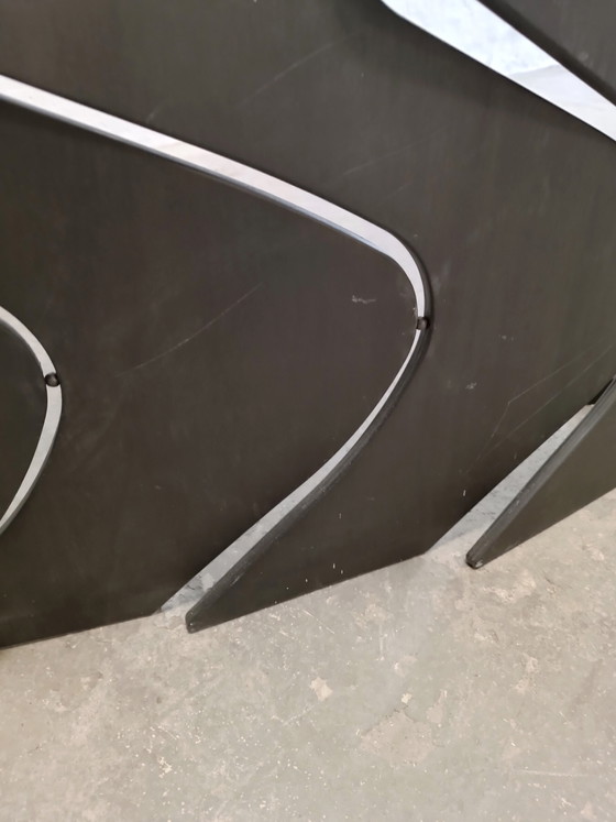 Image 1 of Geometric wavy wooden room divider screen 