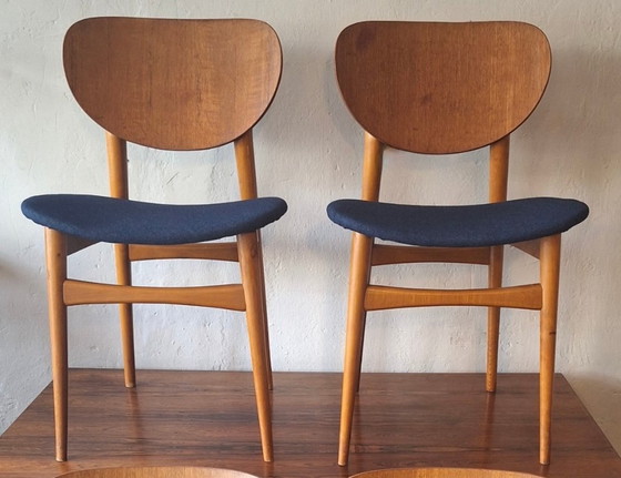 Pair of Teak Dining Chairs with Navy Blue Covers, Denmark 1960s – Textile, Wood (photo 7 of 7)