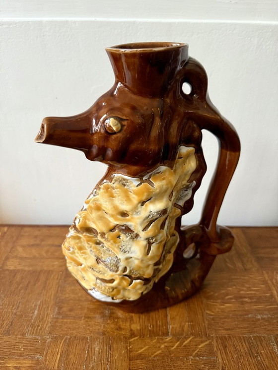 Image 1 of Brocca in terracotta vintage degli anni '60 a forma di cavalluccio marino, proveniente dall'Île de Ré, ceramica fatta a mano.