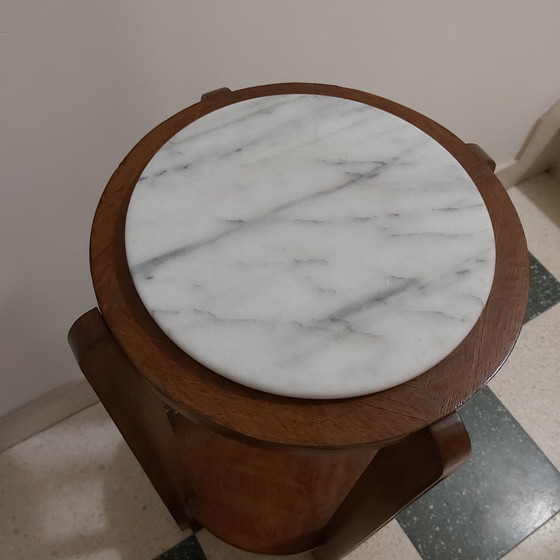 Image 1 of Mesa pedestal art déco de madera con tapa de mármol