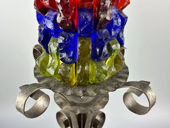 Image 1 of 60s 70s Brutalistische vloerlamp ijzer & glas vloerlamp Mid Century