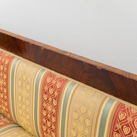 Image 1 of 3 SEATER VINTAGE WOODEN SOFA WITH STRIPED FABRIC FROM THE 50S, CLASSIC AND ELEGANT