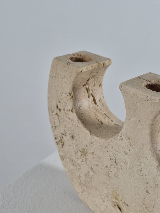 Chandelier vintage à trois flammes en travertin, Italie, années 1970 – Bougeoirs et chandeliers, Stone (photo 2 of 10)