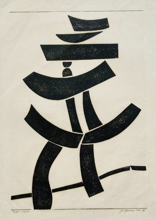 James Forsberg - Vintage Houtdruk - Tempel - Jaren 50