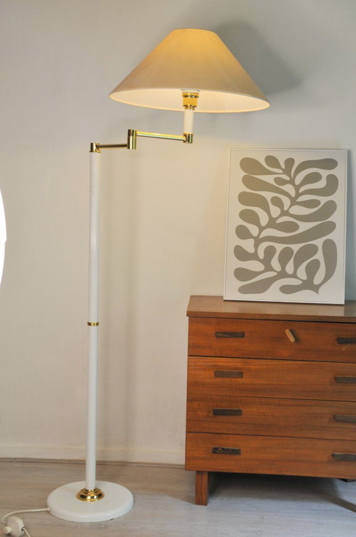 Vintage white brass swing-arm floor lamp 1970's