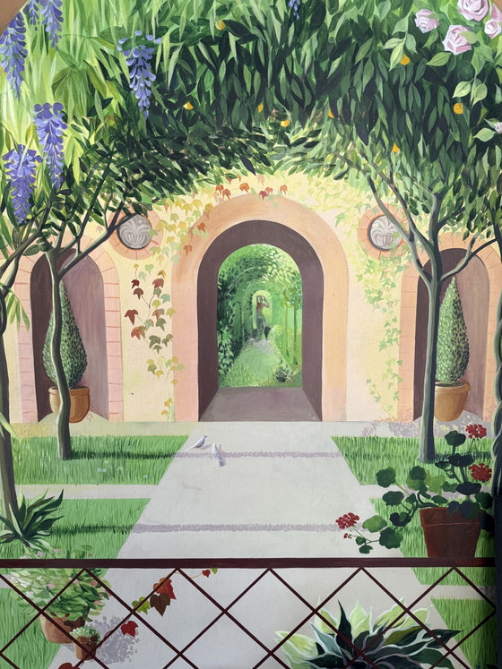 Image 1 of Monumental Mediterranean Trompe-l'Œil Garden Painting – 250 x 200 cm