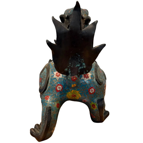 Coppia Monumentale di Pixiu Cinesi Antichi – Bronzo & Cloisonné – Tardo Qing – Sculture, Bronze (photo 10 of 10)