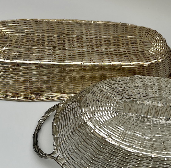 Image 1 of 2 cestini vintage in metallo, delicatamente intrecciati a mano