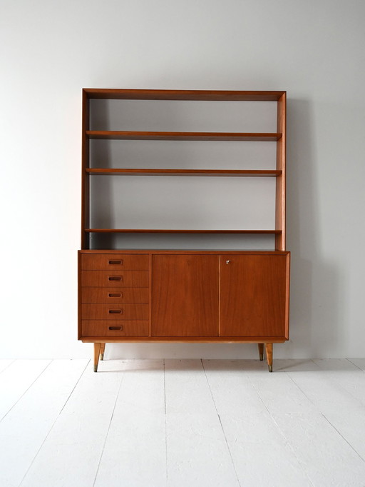 Bibliothèque scandinave vintage en teck avec tiroirs