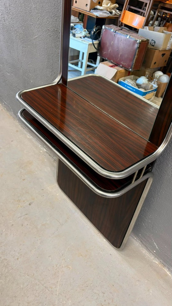 Image 1 of Mid-Century Modern Chrome & Rosewood Wall Console with Mirror, 1970s, Italian