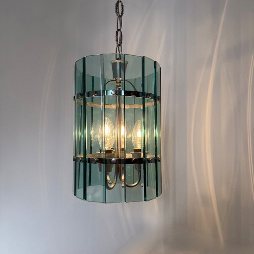 Mid-century Veca glass pendant lamp , 1970s , Italy