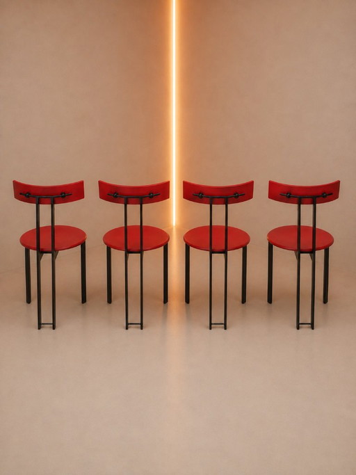 Set di 4 sedie da pranzo originali Harvink Zeta - anni '80 – eetkamerstoelen, Wood, Iron (photo 2 of 5)