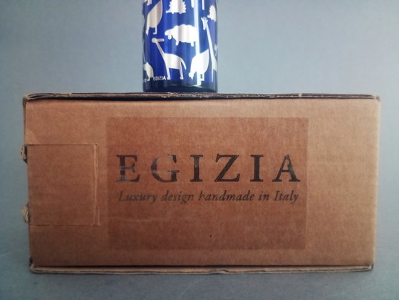 Image 1 of Marco Susani postmodern kobalt/verzilverd parfumflesje Egizia Italië Sottsass Associati jaren 90