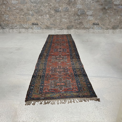 Rare Piece, Collector, Old Passage Carpet, Runner Carpet, Persia Iran Tabriz Heriz Karadja 450X105 Cm