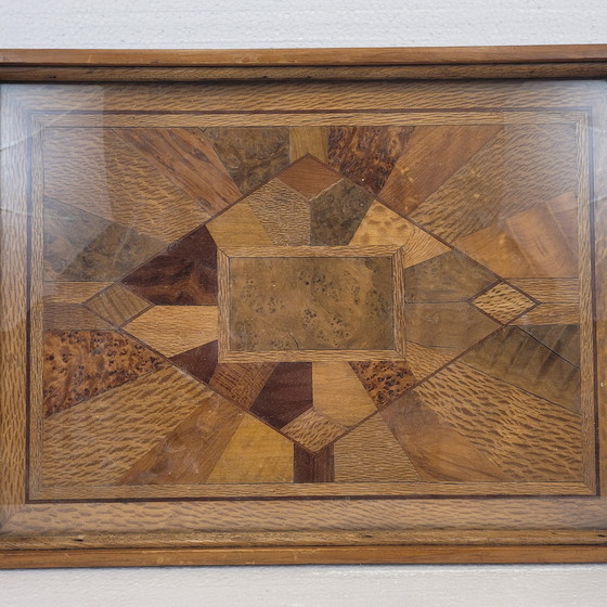Image 1 of Bandeja Art Déco, Marquetería Y Cristal, 1950 – Francia