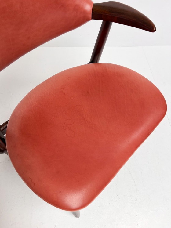 Image 1 of Roodkleurige lederen cowhorn chair, 1970's
