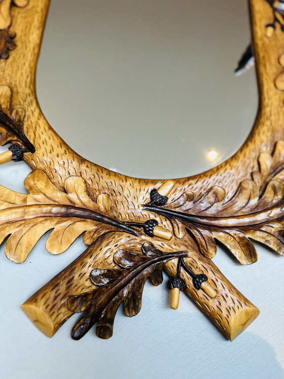 Image 1 of Grande specchio della Foresta Nera – legno intagliato a mano – anni '50/'60 – 75 cm