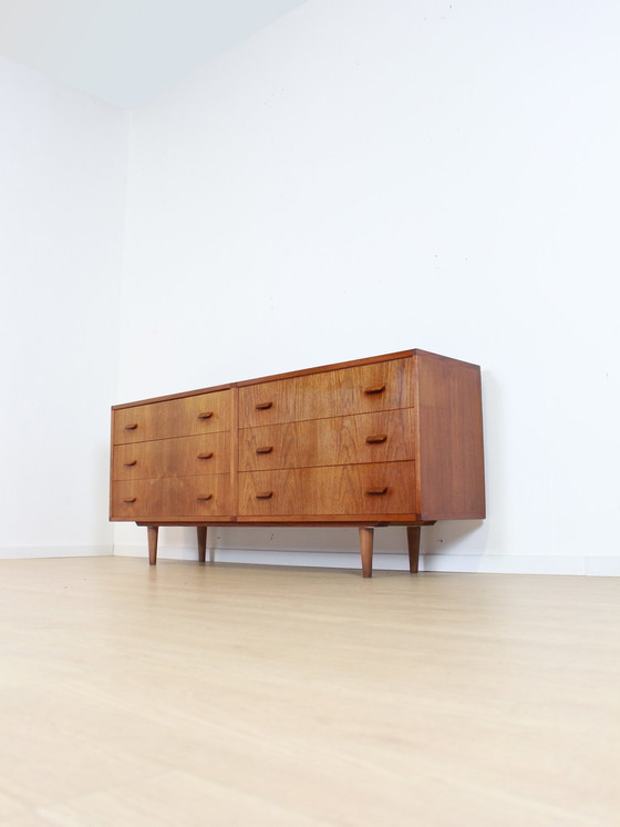 Image 1 of Vintage Teak Dubbele Ladekast Dressoir