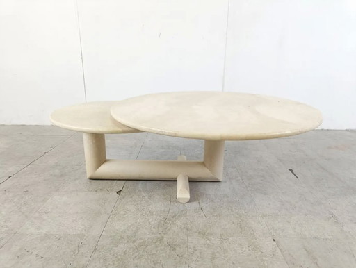 Vintage adjustable travertine coffee table for Roche Bobois, 1970s
