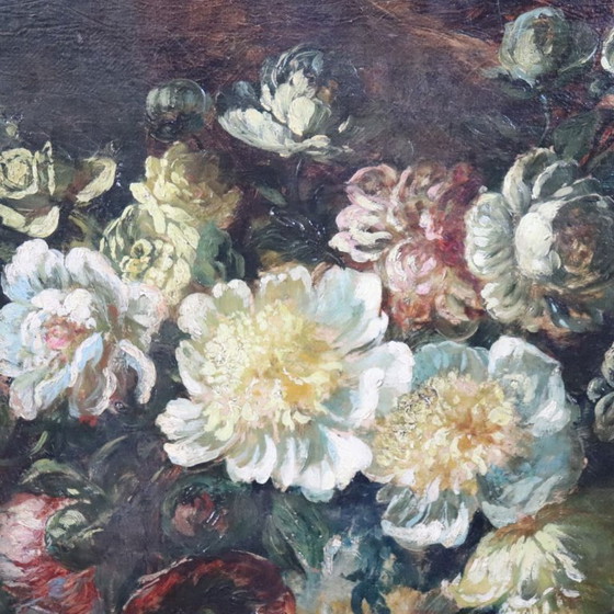 Image 1 of Stilleven, groot olieverfschilderij op doek, Italië, 19e eeuw