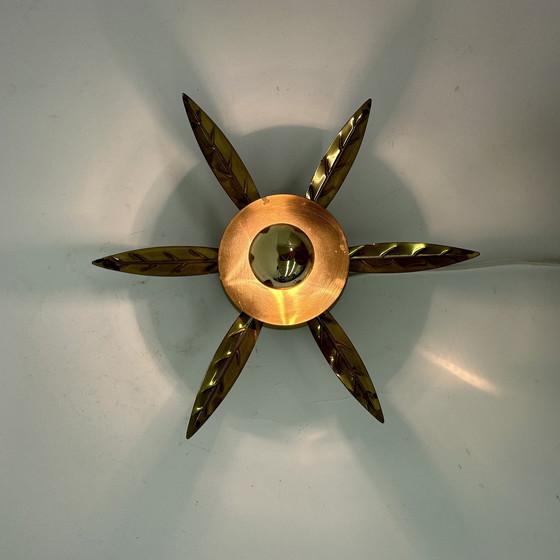 Image 1 of 1950er Wandlampe Deckenlampe Blume Gold