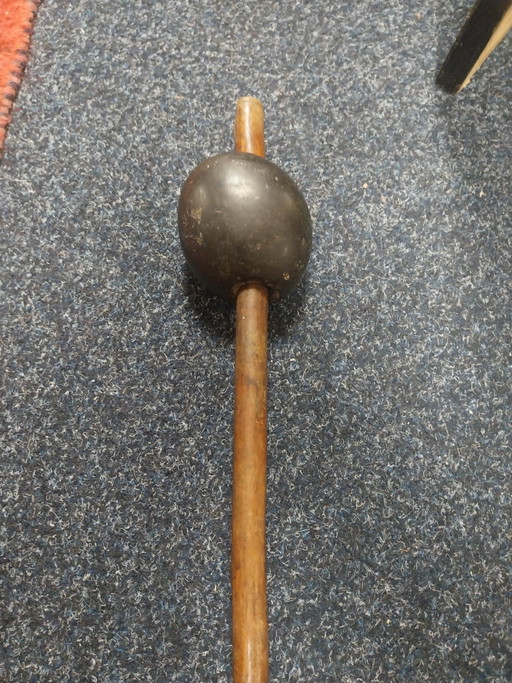 1 x South African Zulu striking weapon Knobkerrie 110cm with rare stone knob.