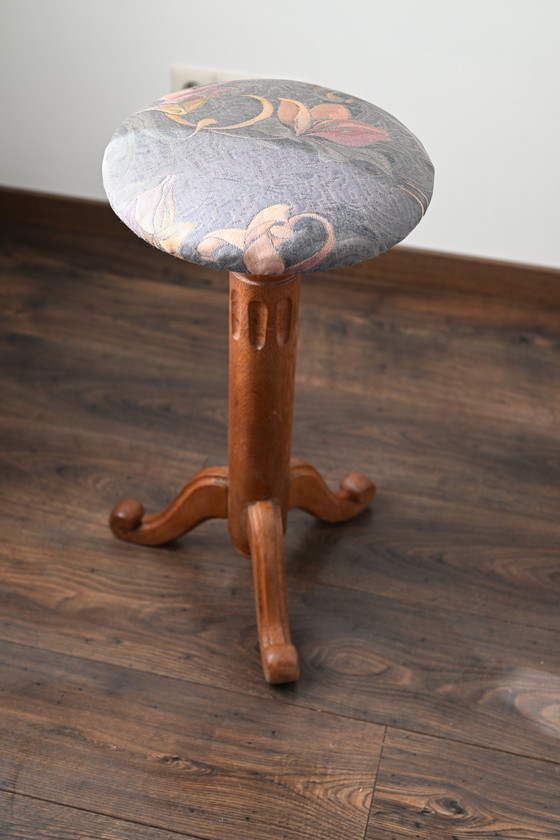 Image 1 of Tabouret de piano en bois français ancien, tabouret de piano en bois, réglable, ferme antique.