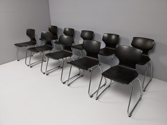 Image 1 of 10 x Vintage Vanerum Pagholz Stoelen, Jaren 60 - 70
