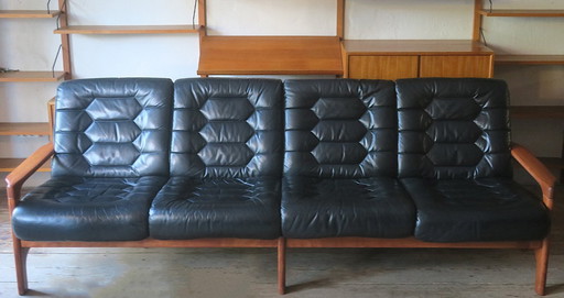Canapé danois 4 places avec revêtement en cuir 244 cm, années 1960