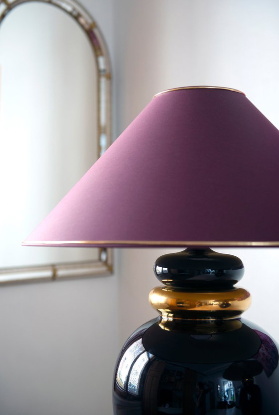 Coppia Rara XL Louis Drimmer Lampade da tavolo – Melanzana / Oro – Hollywood Regency (75 Cm) – Ceramic (photo 3 of 9)